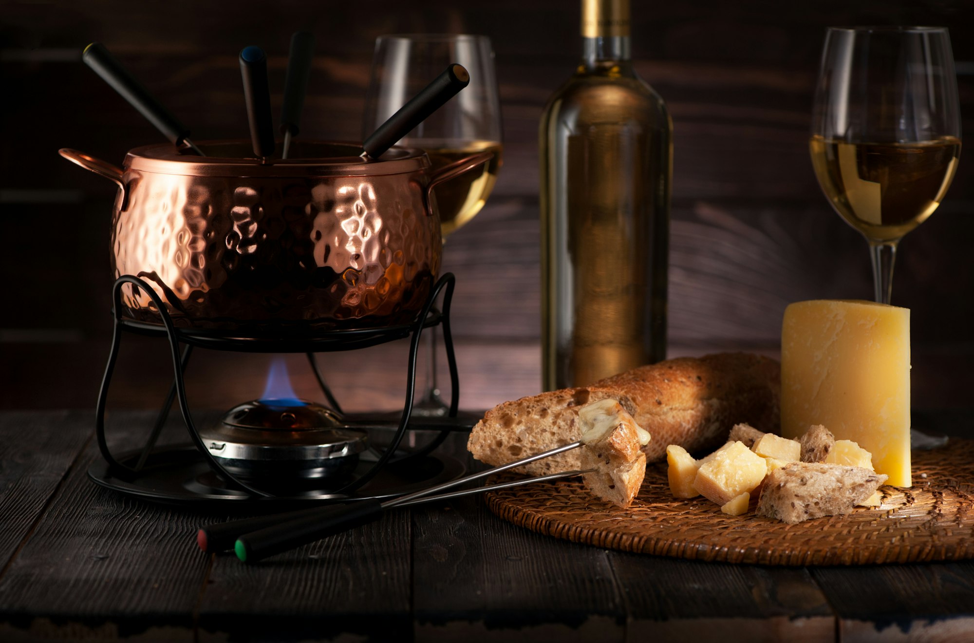 Fondue with cheese and white wine