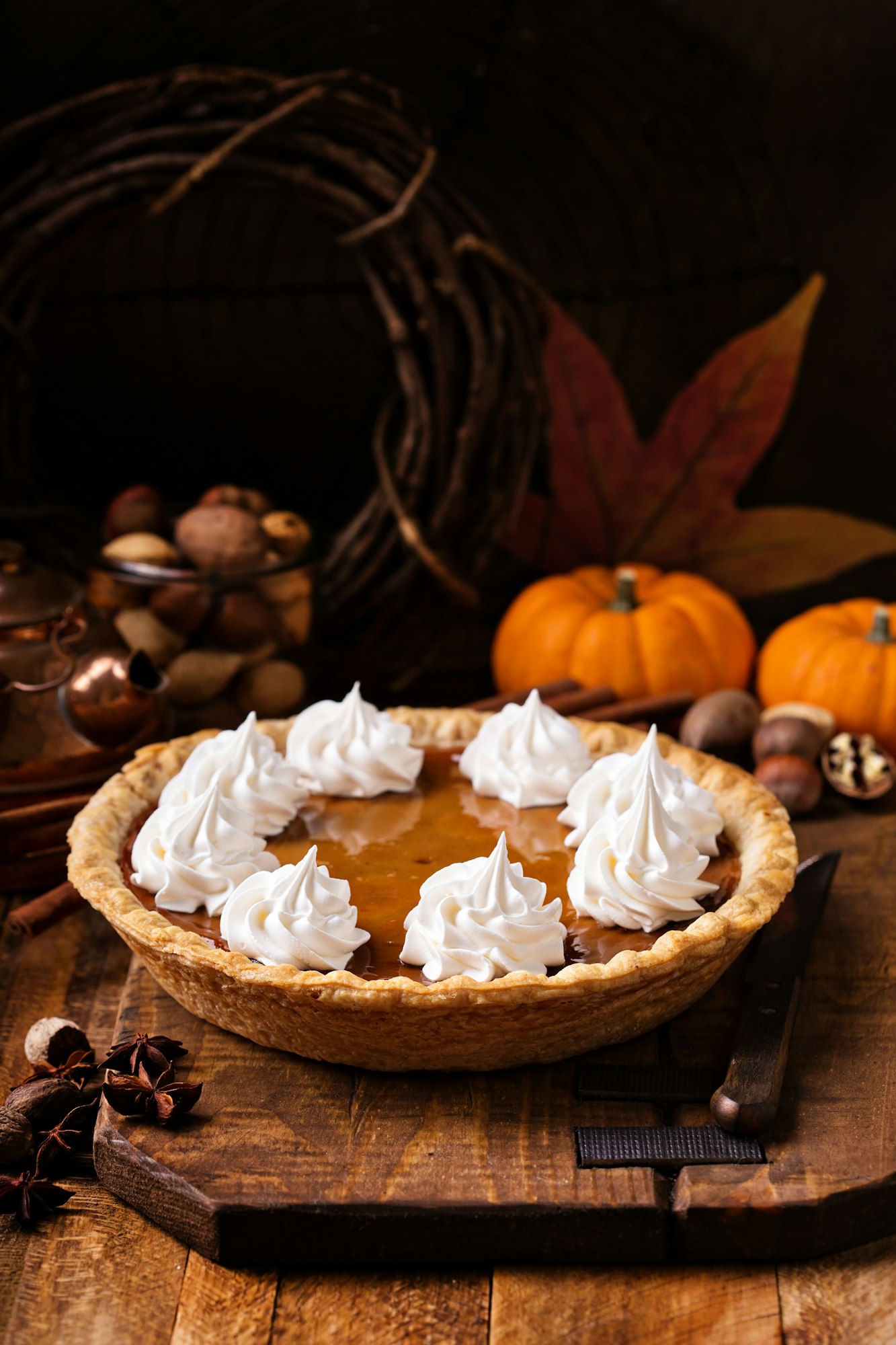 Pumpkin pie with whipped cream