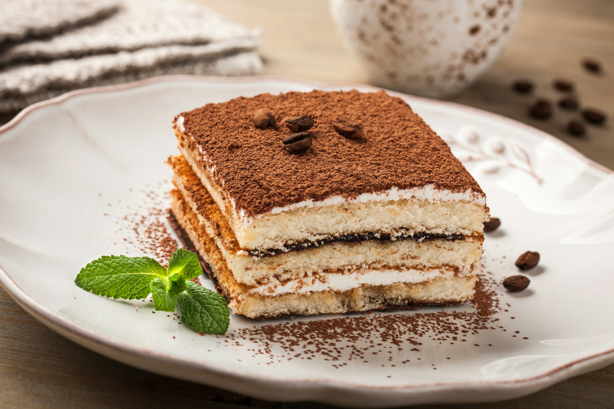 Tiramisu cake on a plate