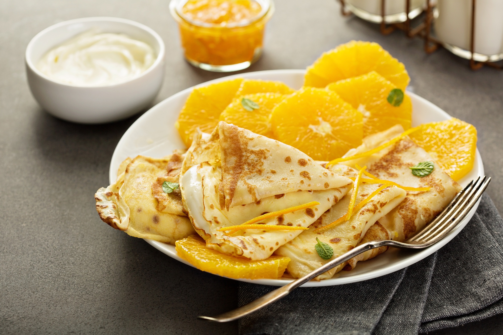 Crepes suzette with oranges